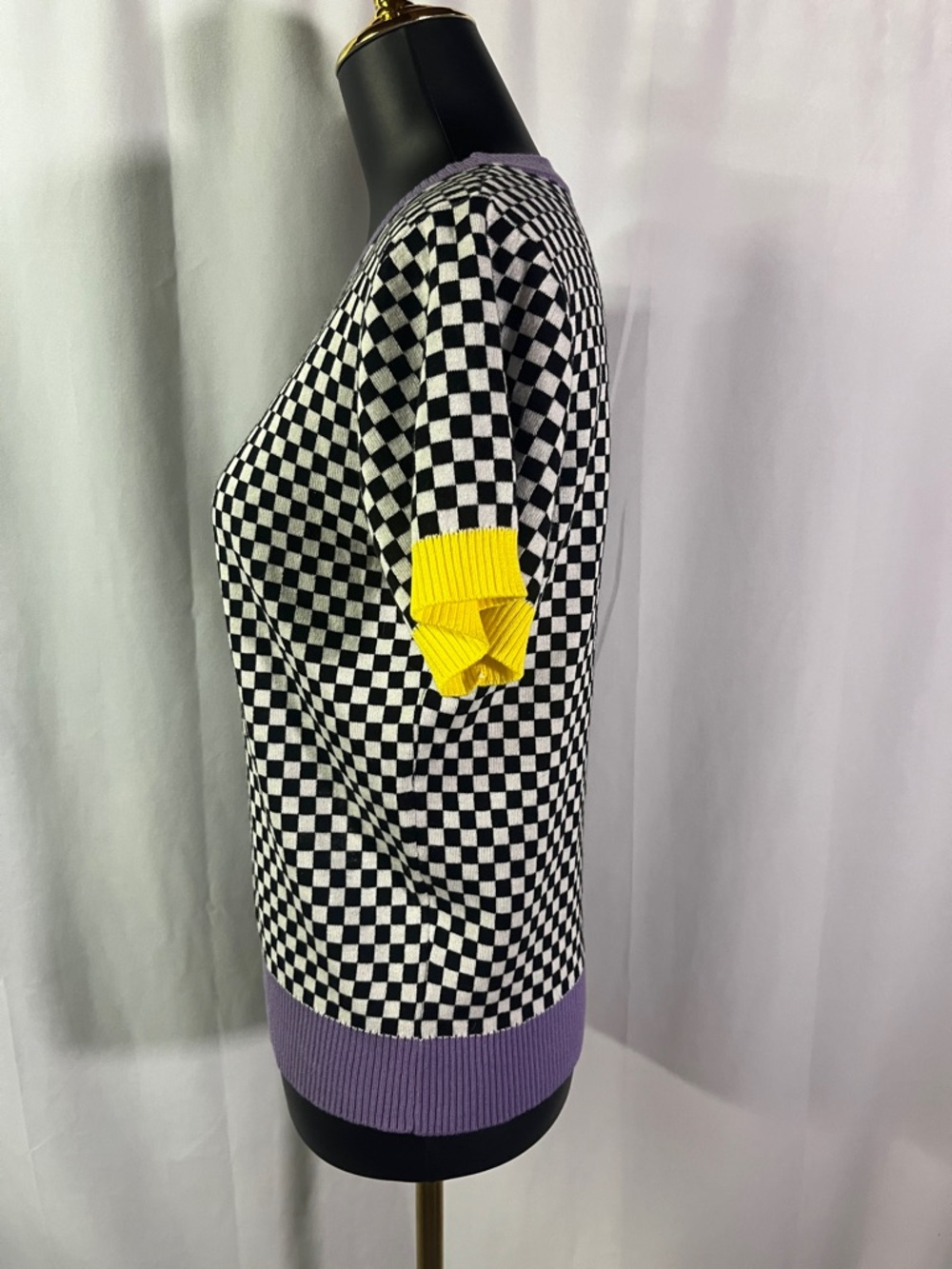 Sparkle City Short Sleeve Mardi Gras Checkered Sweater - Picture 4 of 16